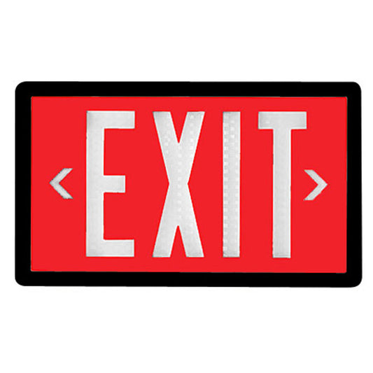Exit Sign, Tritium Self-Luminous, Red Letters, Black Frame