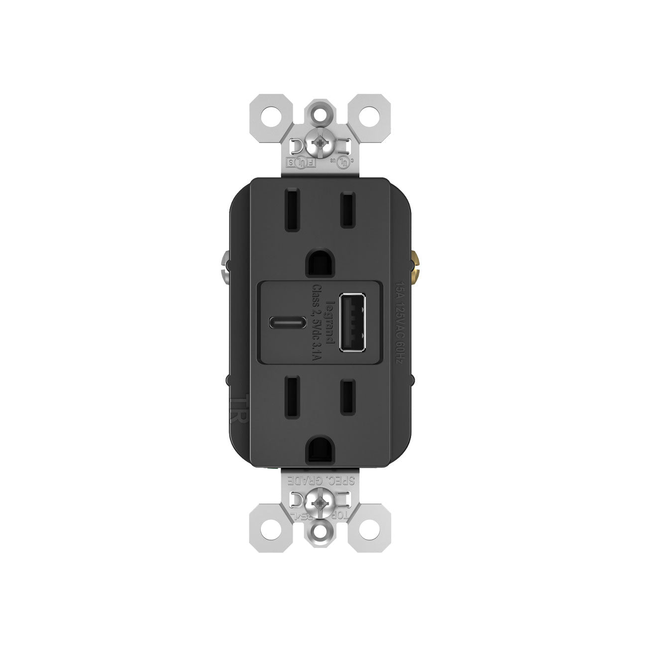 Receptacle: USB A/C, TR, 15A, 6A High-Speed Charging