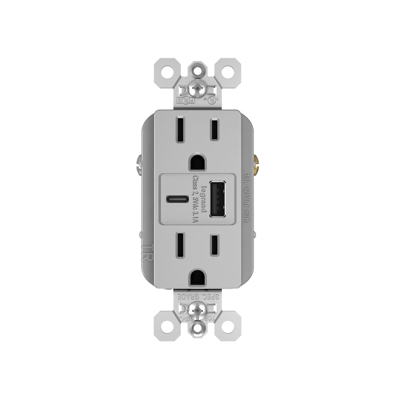 Receptacle: USB A/C, TR, 15A, 6A High-Speed Charging
