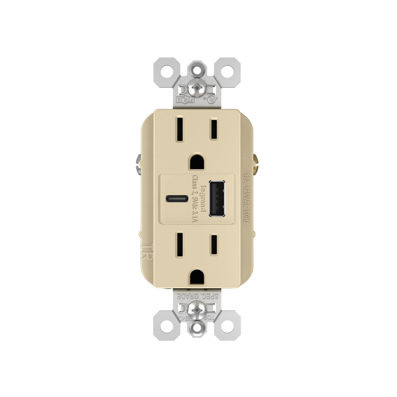 Receptacle: USB A/C, TR, 15A, 6A High-Speed Charging