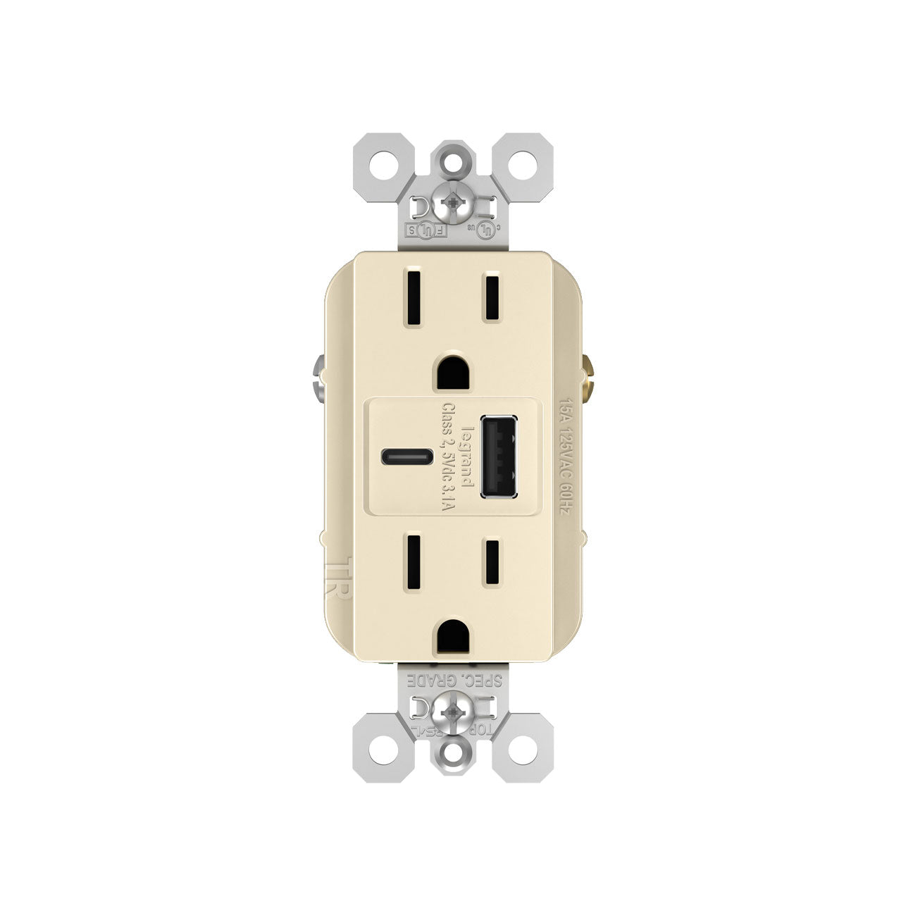 Receptacle: USB A/C, TR, 15A, 6A High-Speed Charging