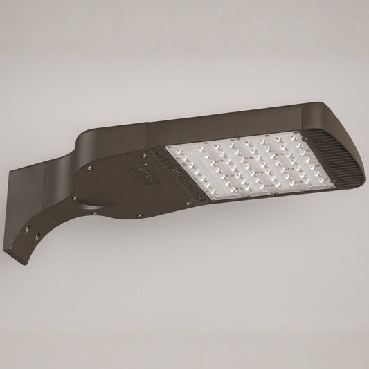 Utopia LAP-2G LED area light shown with square pole mount arm (PMS), Dark Bronze finish