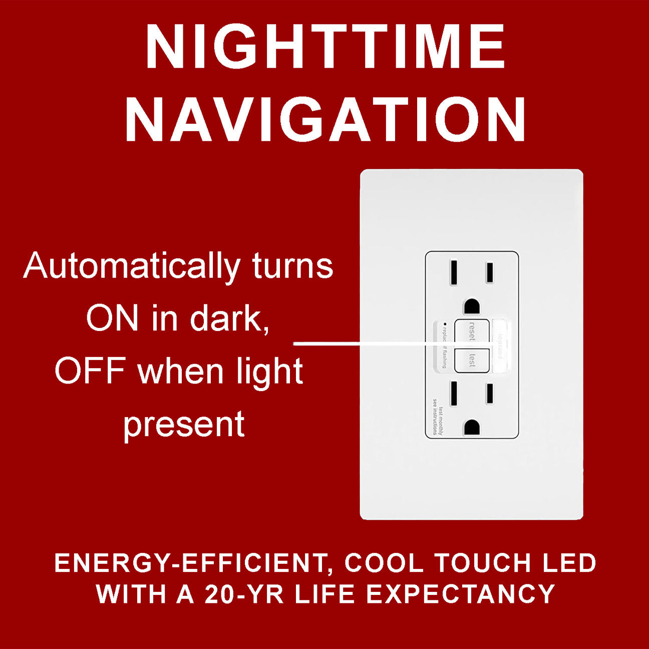 GFCI Receptacle + Nightlight: TR, 15A