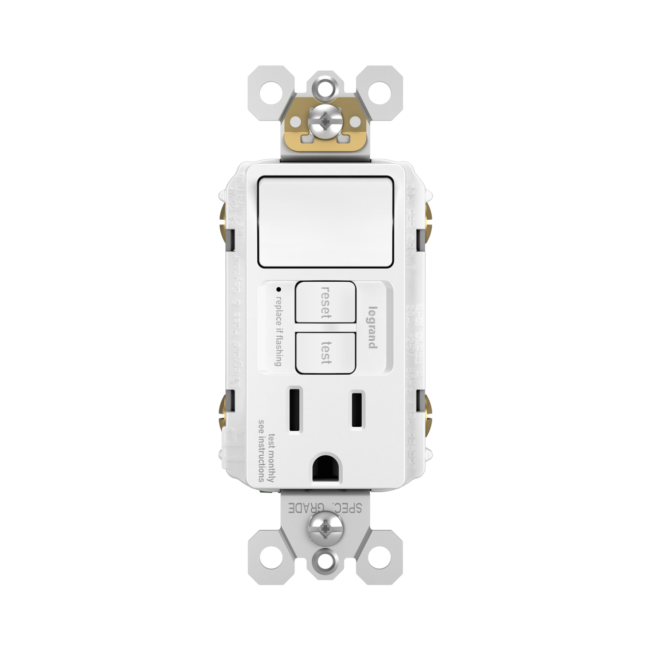 Combination Receptacle/Switch: 15A Duplex Self-Test GFCI