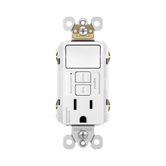 Combination Receptacle/Switch: 15A Duplex Self-Test GFCI