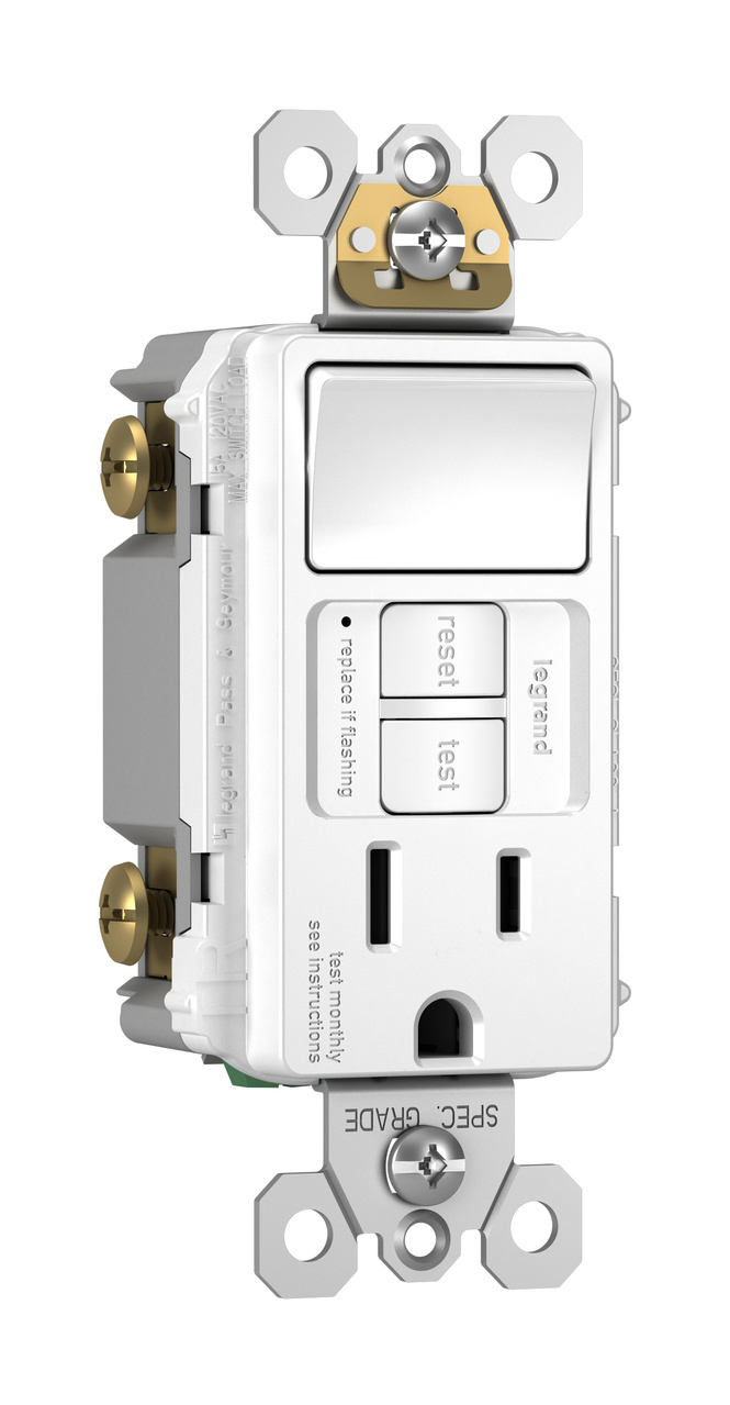 Combination Receptacle/Switch: 15A Duplex Self-Test GFCI