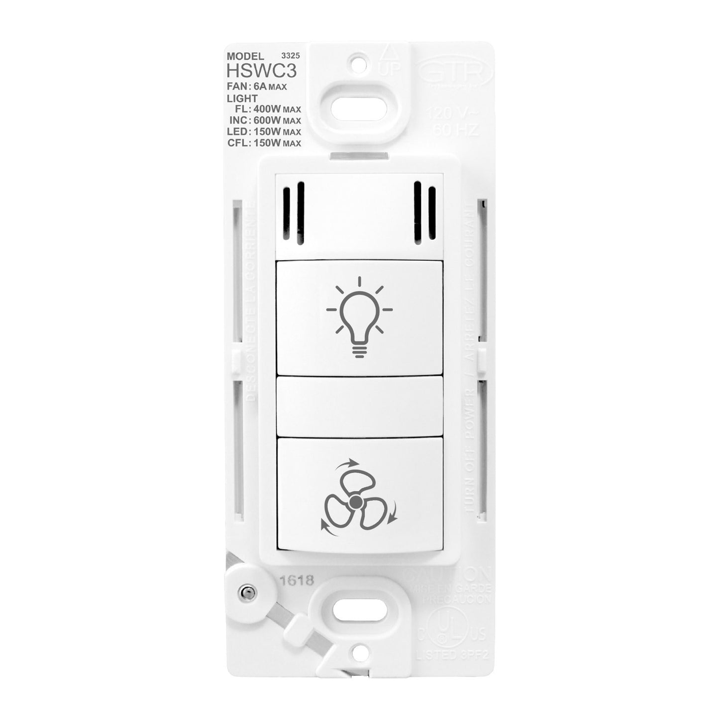 Humidity/Motion Sensor for Light/Fan Control (Engraved)