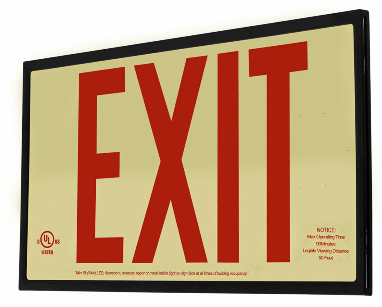 Exit Sign: Thermoplastic Photoluminescent, 50' Viewing Distance