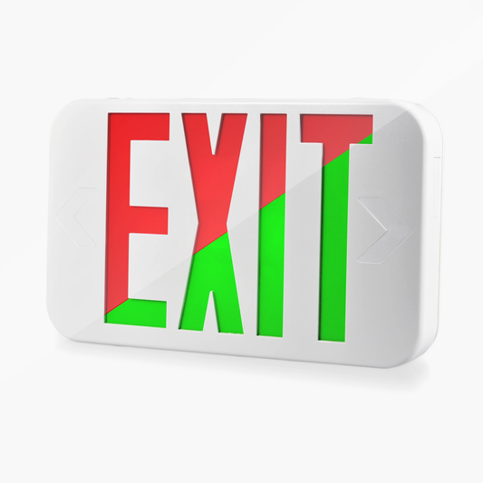 Exit Sign, Single/Dual Face, Red/Green Letters, White Housing w/ EM