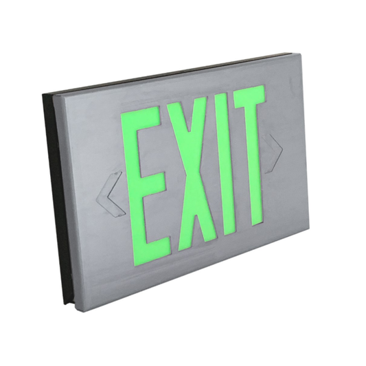 Photoluminescent Exit Sign, Green Letters, Stainless Steel