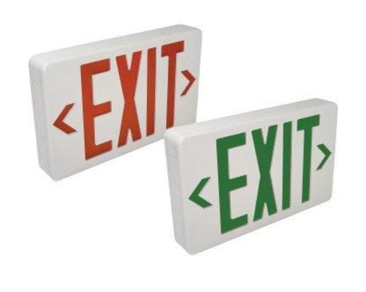 Thermoplastic Exit Sign, Single/Dual Face, Red/Green Letters, White Housing w/ EM