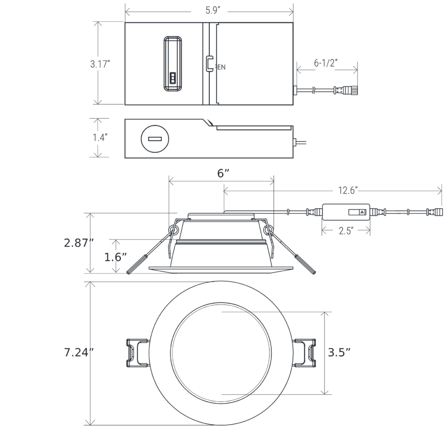 6" Round Baffle LED Canless Downlight