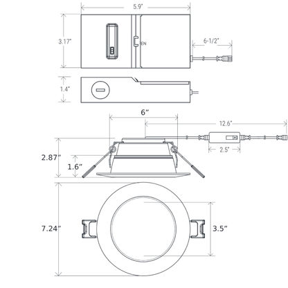 6" Round Baffle LED Canless Downlight
