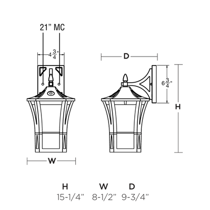 15" LED Lantern Exterior Wall Sconce, Black