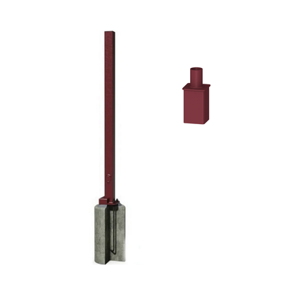 4" Square Straight Steel Pole - 25' w/ 2⅜" Tenon Mount