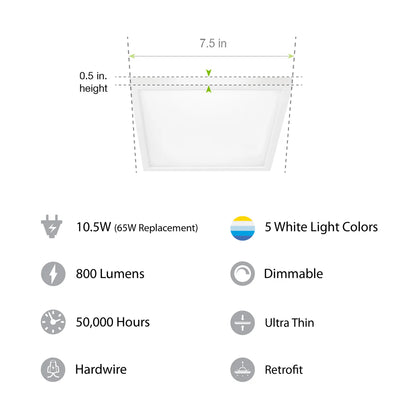7" White Square Flat Panel LED Downlight w/ Selectable CCT
